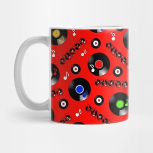 Retro Vinyl Records With Typography On Red Mug